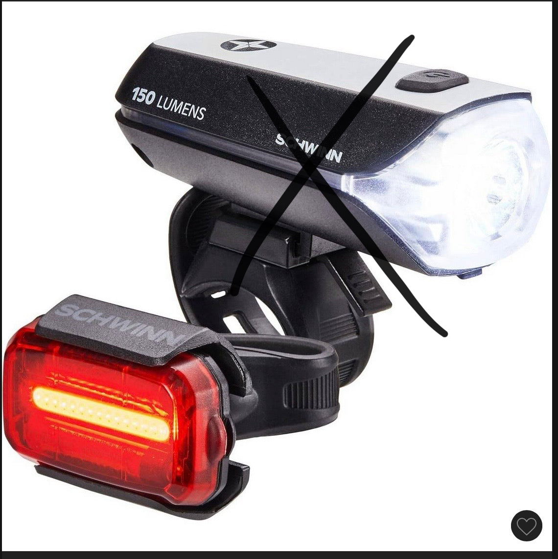 Schwinn 10 lumen taillight set - AS IS - MISSING HEADLIGHT