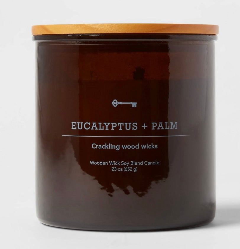 3-Wick Amber Glass Eucalyptus + Palm Lidded Wood Wick
Jar Candle 14oz