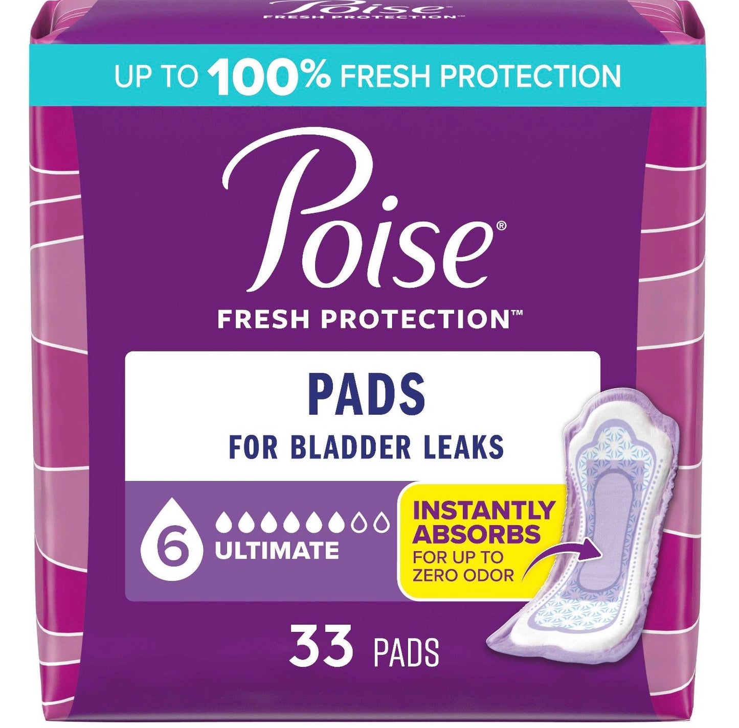 Poise Incontinence Pads for Women, Maximum Absorbency, Long, Pack of 33