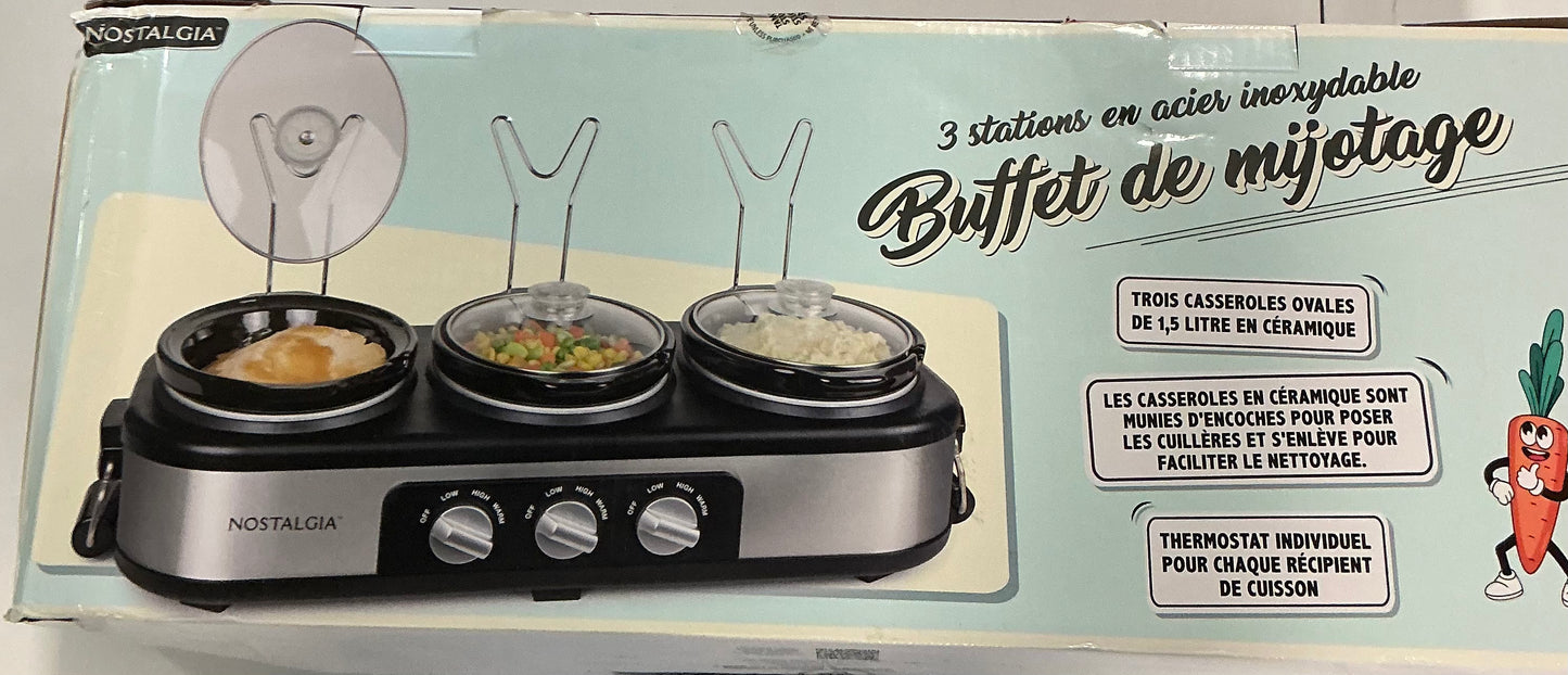 3 station stainless steel slow cooker buffet