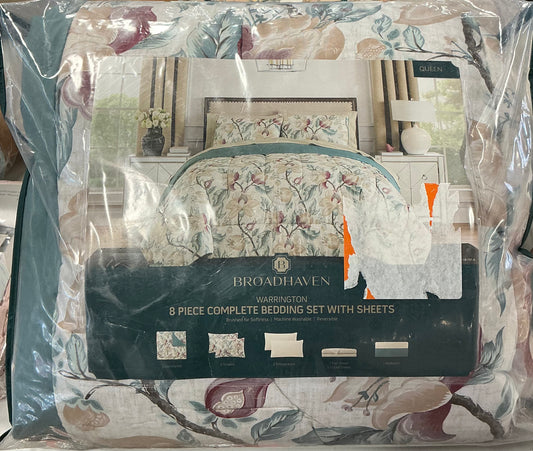 Broadhaven Warrington 8 Pieces Reversible Complete Bedding Set with Sheets Queen-Color(Blue Spruce)