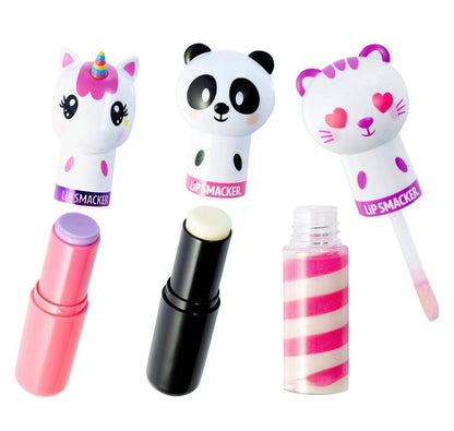 Lip Smacker 3 pieces Lippy Pals lip balms featuring Unicorn Magic, Cuddly Cream Puff Panda, and Sweet Kiwi Kitty flavors