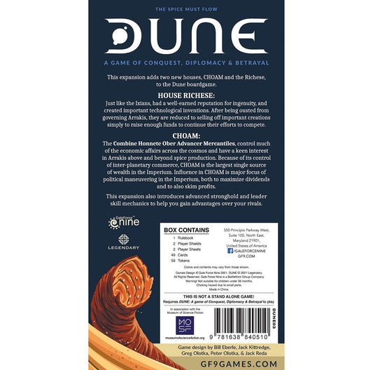 Dune Choam & Richese House Expansion board game