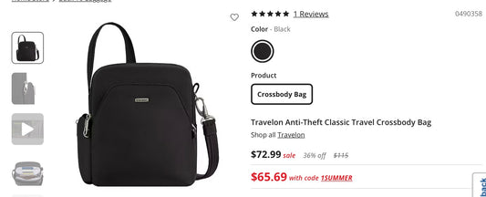 Travelon anti-theft classic crossbody bag