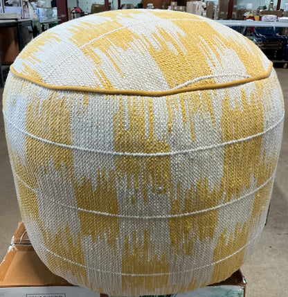 14x20” Ikat woven round pouf -yellow/ivory - PICK UP ONLY