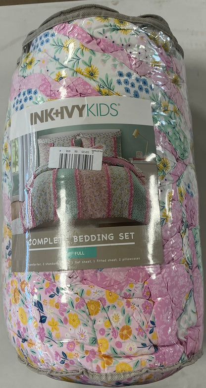 Kids Molly Floral Complete Bedding Set with Sheets Full 7 pieces-Pink