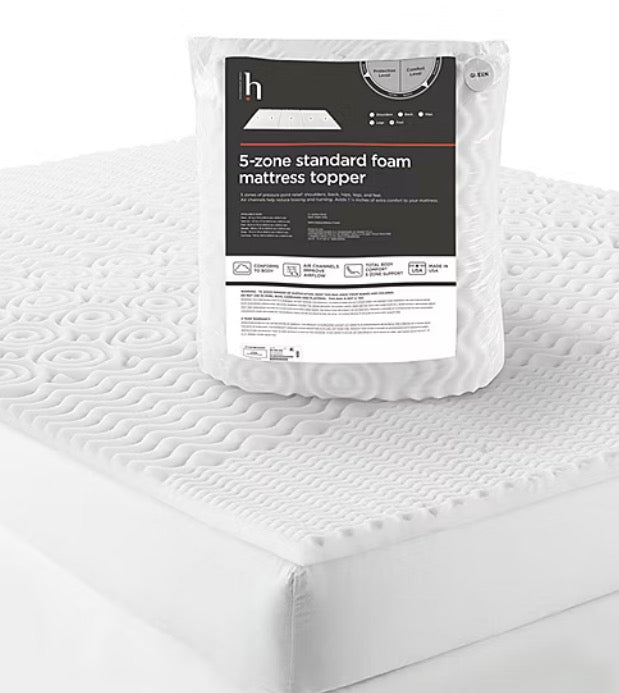 Home Expressions 5-Zone Standard Foam Mattress Topper TwinXL-Measurements(37” Length/77” Width)