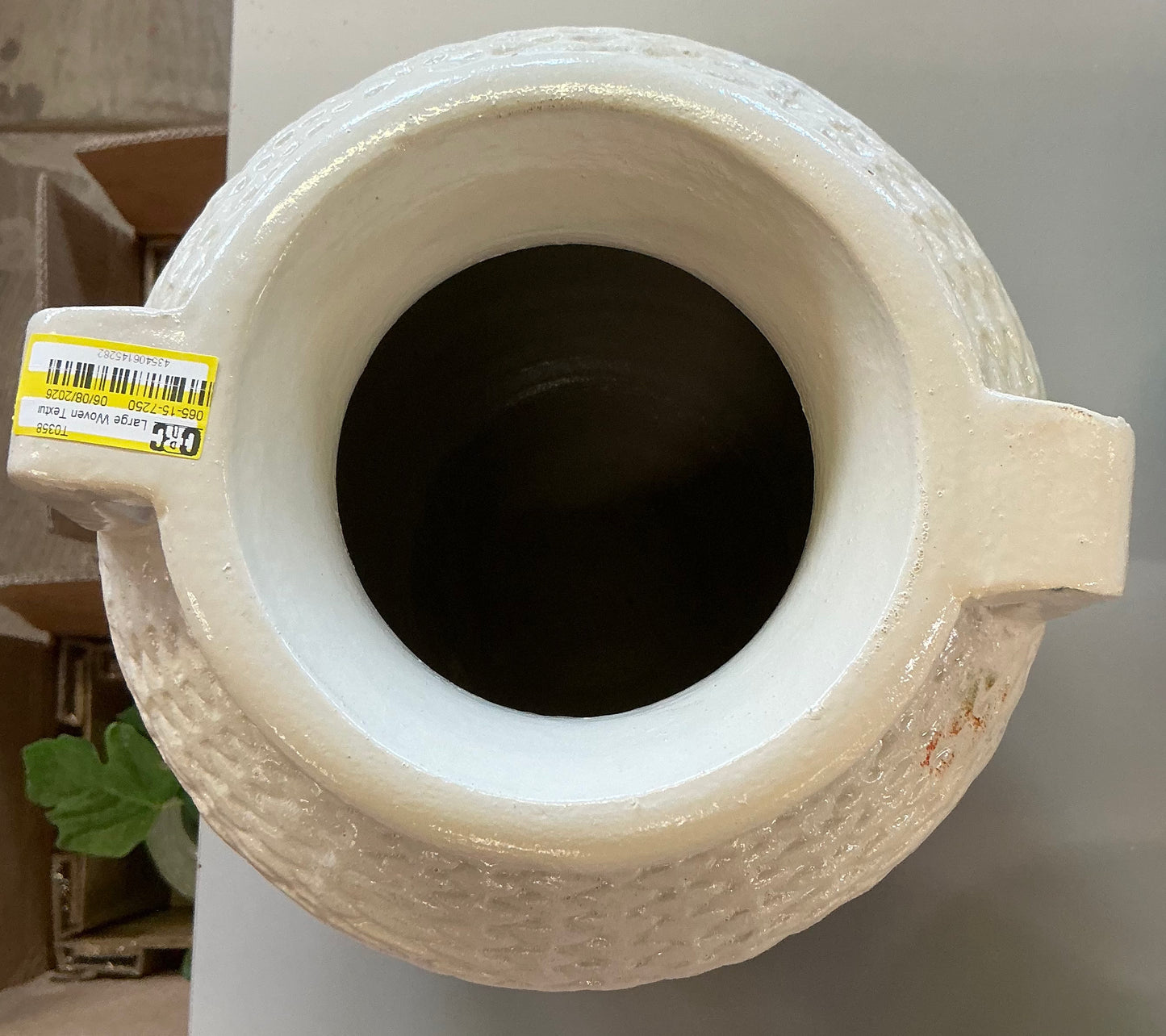 Large woven texture ceramic vase cream - AS IS - SOME COSMETIC FLAWS