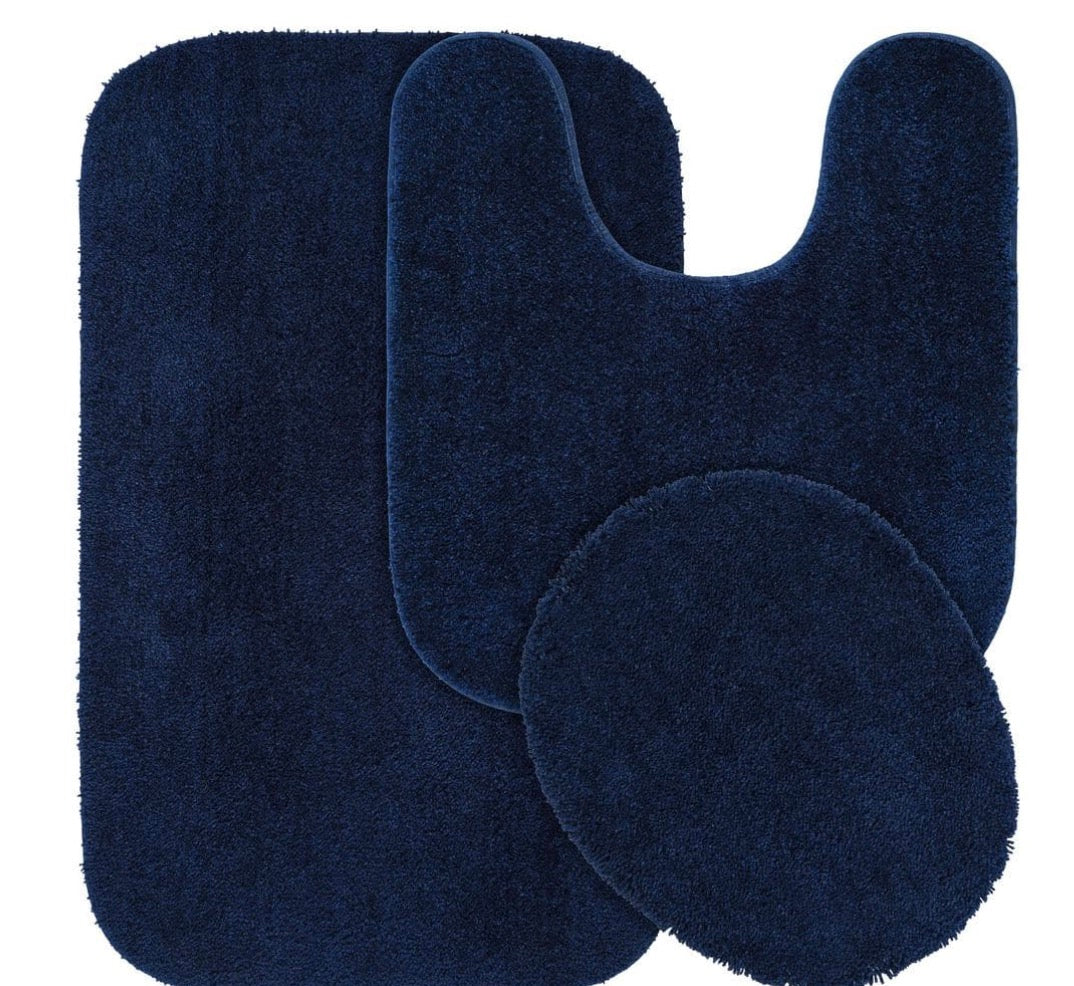 Garland Rug Traditional 3 Pieces Bath Rug Set-Included(1 21”x24”Contour Bath Rug,1 Standard Lid Cover,1 21”x34”Bath Rug)-Navy
