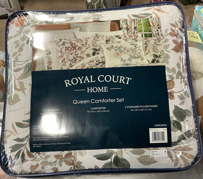 Royal Court 4 Pieces Floral Midweight Comforter Set Queen-Color(Evergreen)