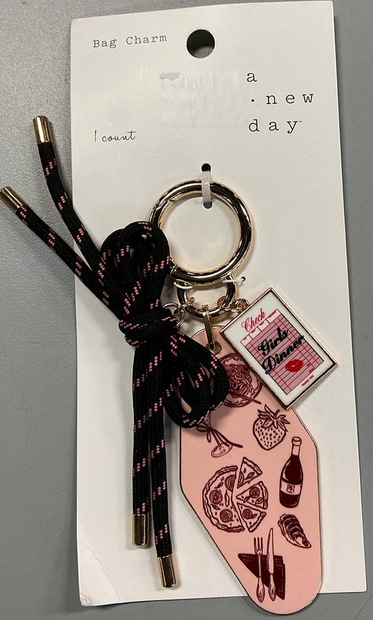 Girl Dinner Bag Charm in Pink & Black