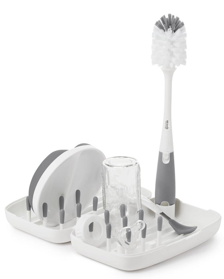 Tot On-The-Go Drying Rack with Bottle Brush - Gray