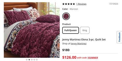 Jenny Martinez Elena 3 Pieces Quilt Set Full/Queen-Included(2 Standard Shams and 1 Quilt)-Maroon