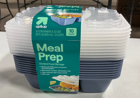 28oz meal prep food storage containers - rectangle - 3.5 cup divided container - 10Pk - AS IS - SOME LIDS ARE CRACKED