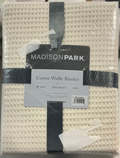Madison Park Waffle Weave Cotton Lightweight Blanket Twin-Ivory