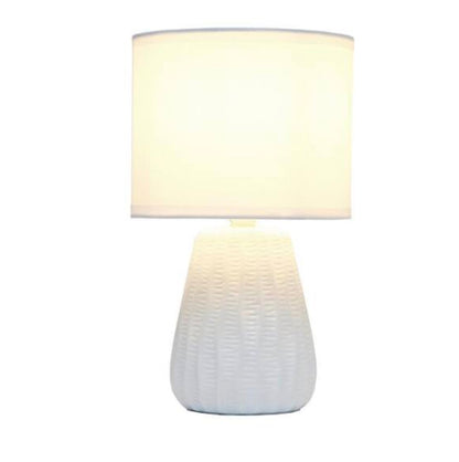 11.02 in. Off White Mini Modern Ceramic Texture Pastel Accent Bedside Table Desk Lamp with Matching Fabric Shade