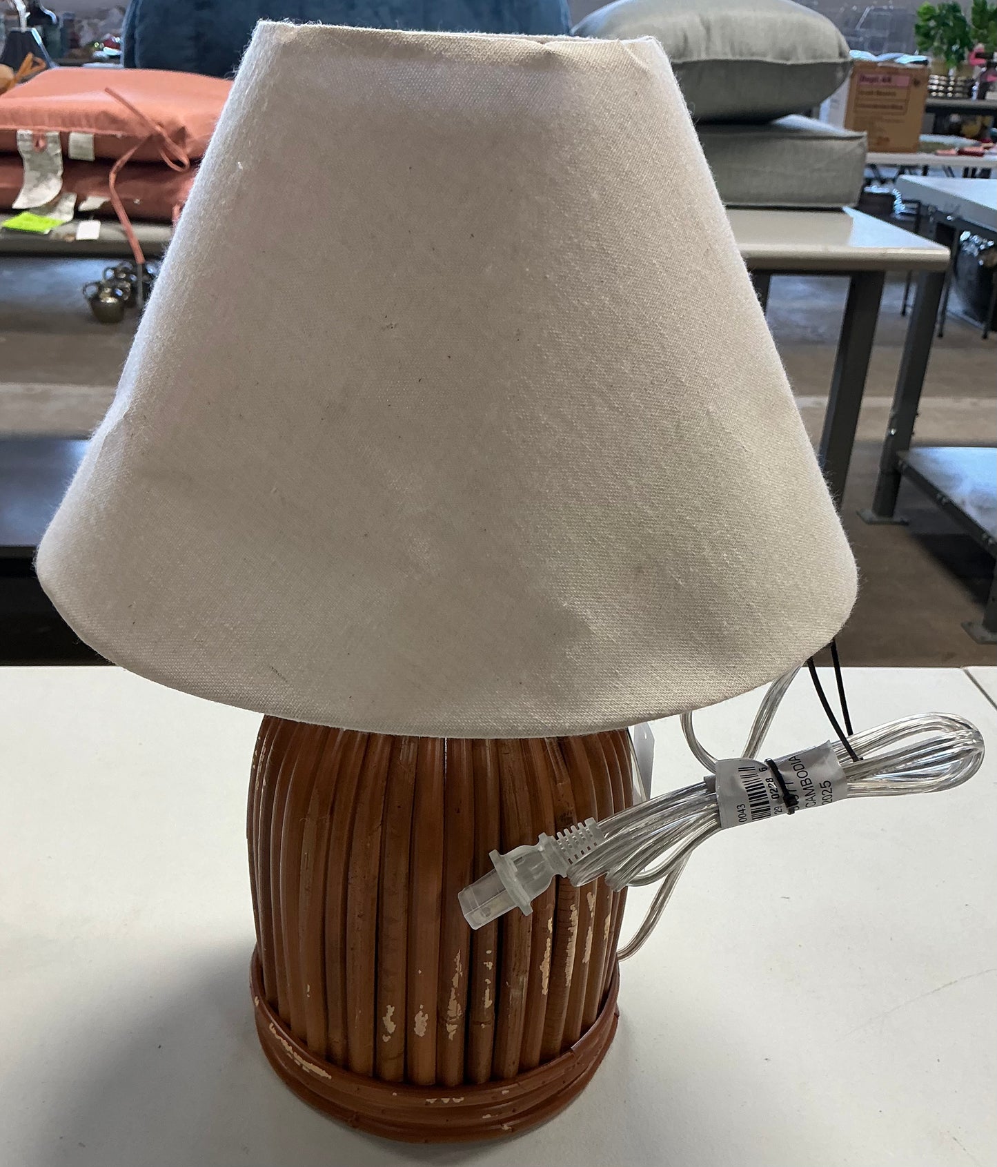 THRIFTY 70 - Woven table lamp - Damage from shipping (see pictures) - AS IS - FINAL SALE - NO RETURNS - PICK UP ONLY