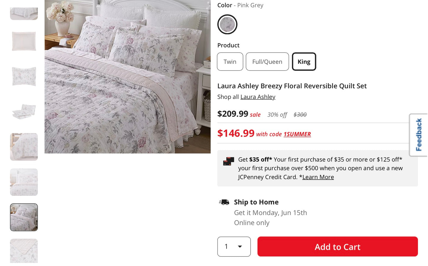 Laura Ashley Breezy Floral Reversible Quilt Set king