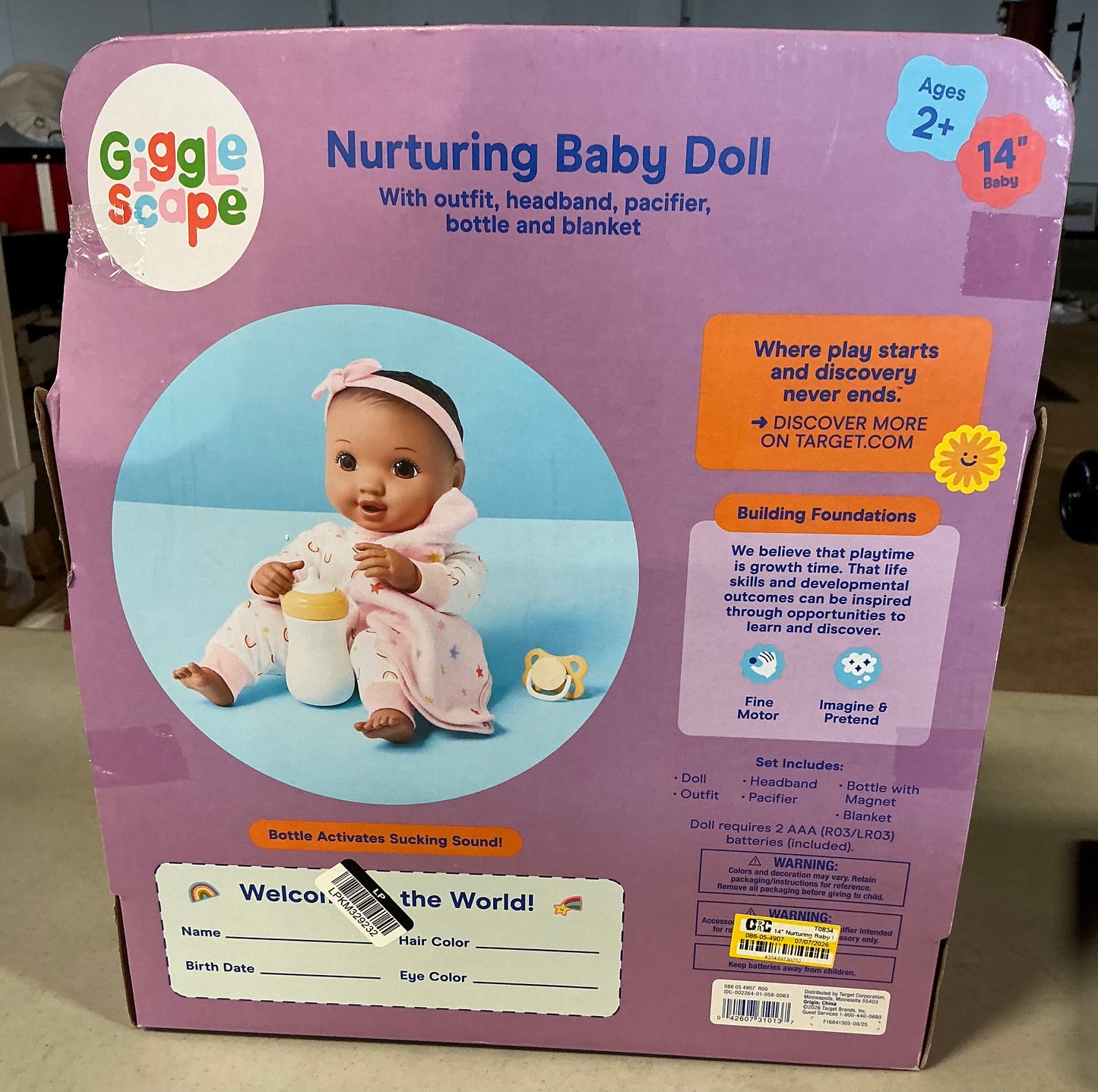 Gigglescape nurturing baby doll - AS IS - MISSING BOTTLE - COSMETIC FLAW