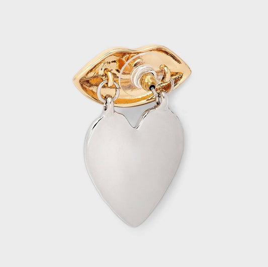 Lip and heart dangle earrings featuring a nickel-free design