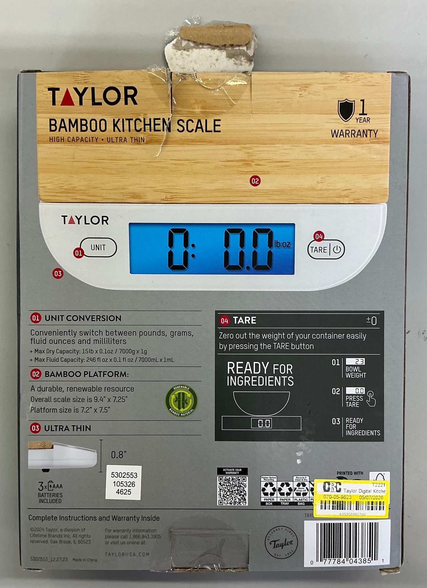 Taylor digital kitchen 15lb food scale eco-friendly bamboo