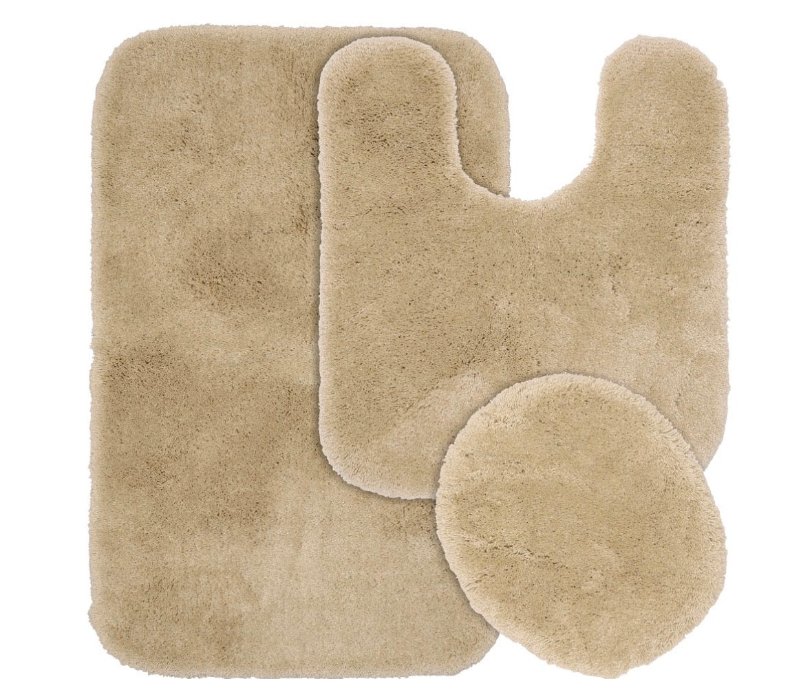 3-Pieces Traditional Bath Rug Set linen-1-Standard Lid Cover,1-21x24 Inch Contour Bath Rug and 1-21x34 Inch Bath Rug