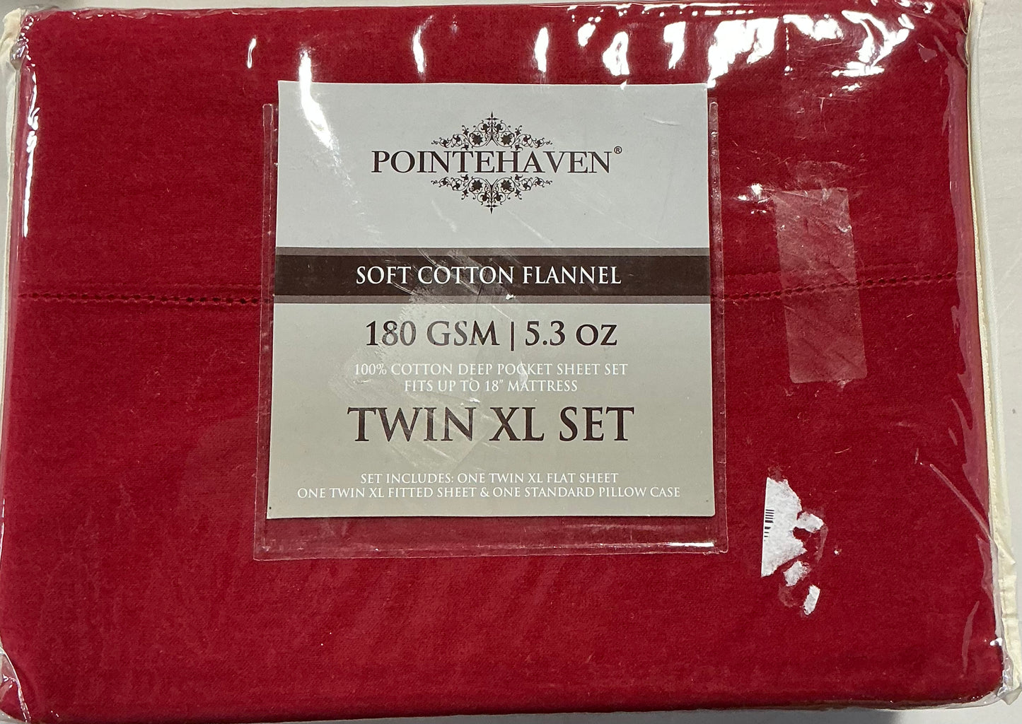 Pointehaven Cotton Brushed 180 Gsm Flannel 3 Pieces Sheet Set Twin XL-Red