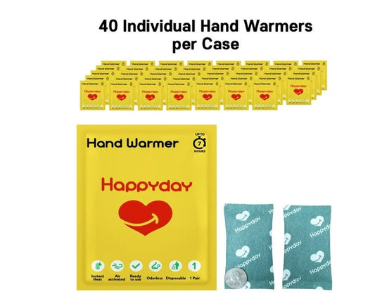 Happyday air-activated hand warmers, which come in a 40-pair bulk pack
