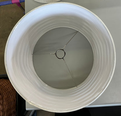 Large white drum linen lamp shade 15x10in cream linen overlay