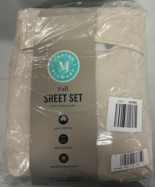 4 piece Full sheet set 100% cotton percale-Beige