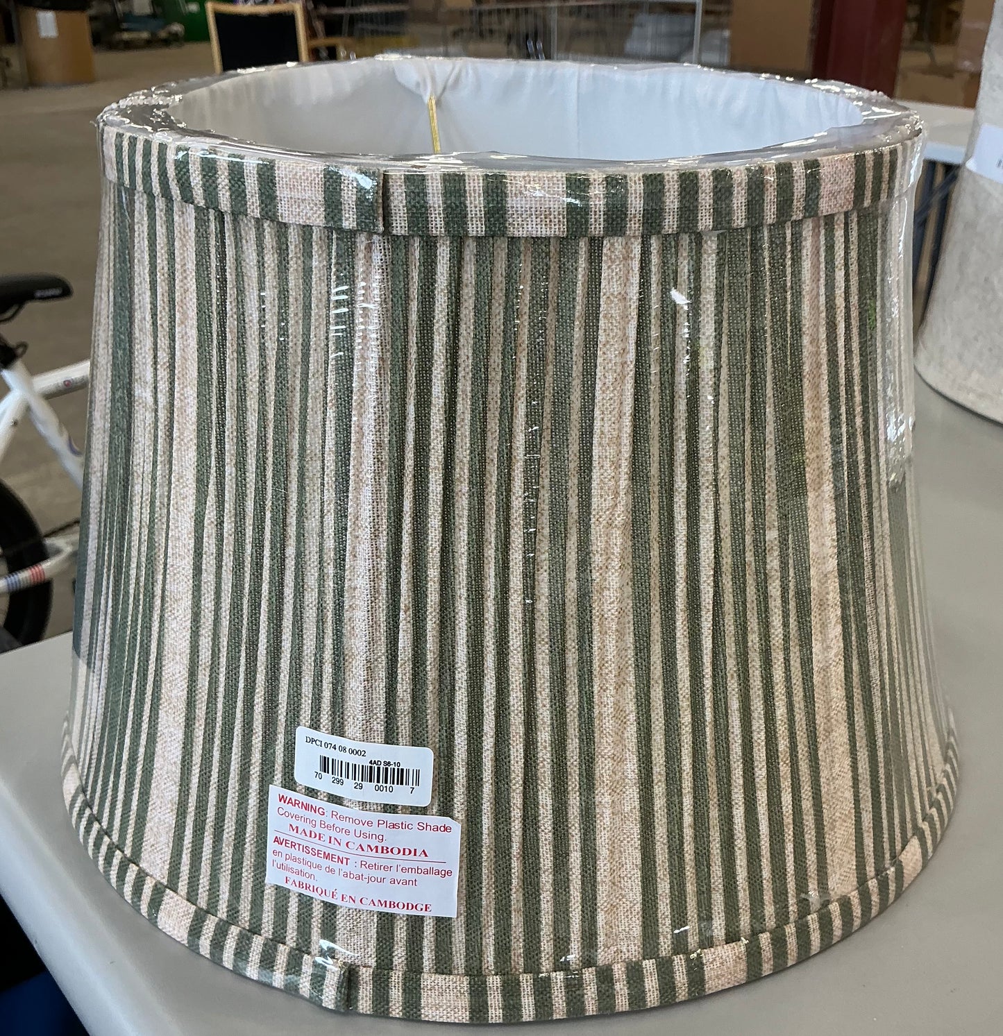 Medium lamp shade green stripe pleat