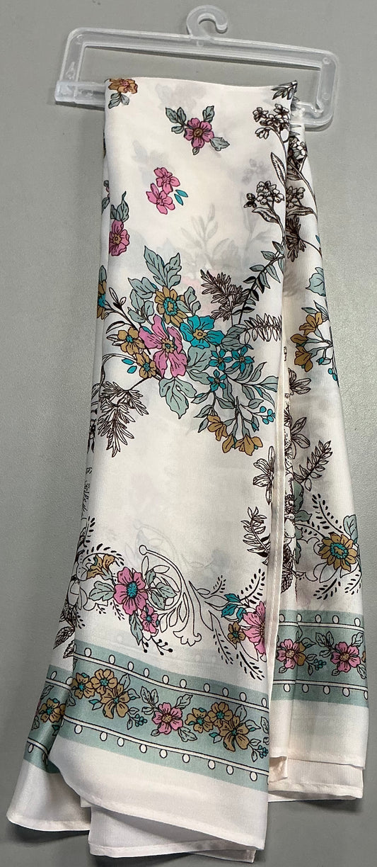 White floral print square bandana scarf-29in x 29in