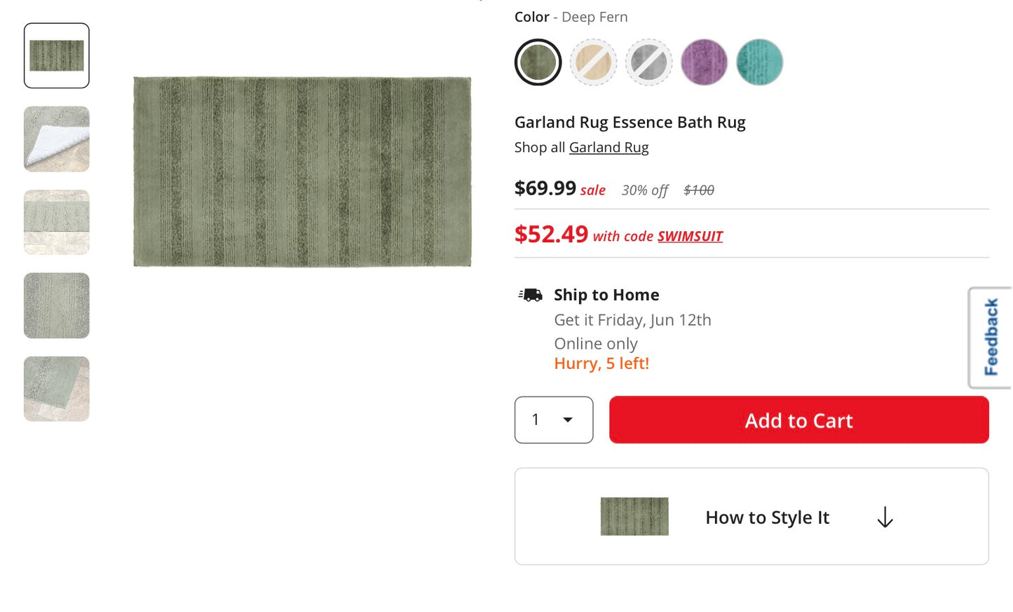 Garland Rug Essence Bath Rug Measurements: 50 Length/Inches, 30 Width/Inches