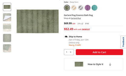 Garland Rug Essence Bath Rug Measurements: 50 Length/Inches, 30 Width/Inches