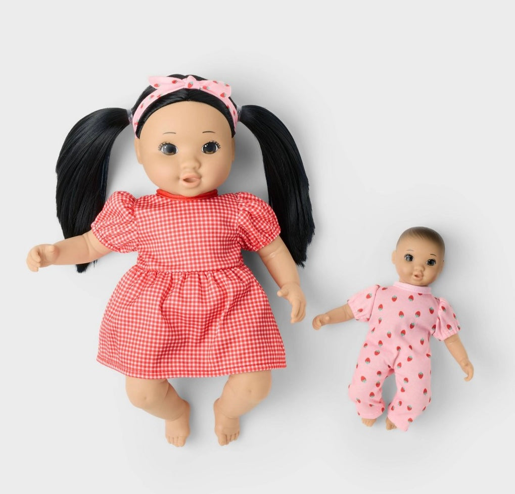 Gigglescape 14” black hair/brown eyes toddler girl - AS IS - SOME MINOR COSMETIC FLAWS - DAMAGED PACKAGE