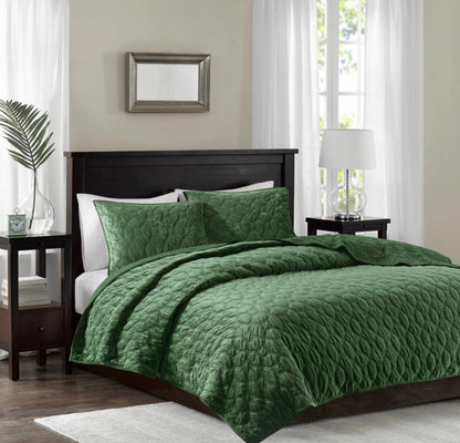 Madison Park Harper velvet coverlet set with a geometric stitching design. King/cal king