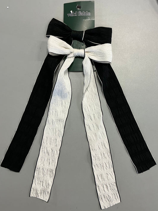 Textured two-tone black and white hair bow clip