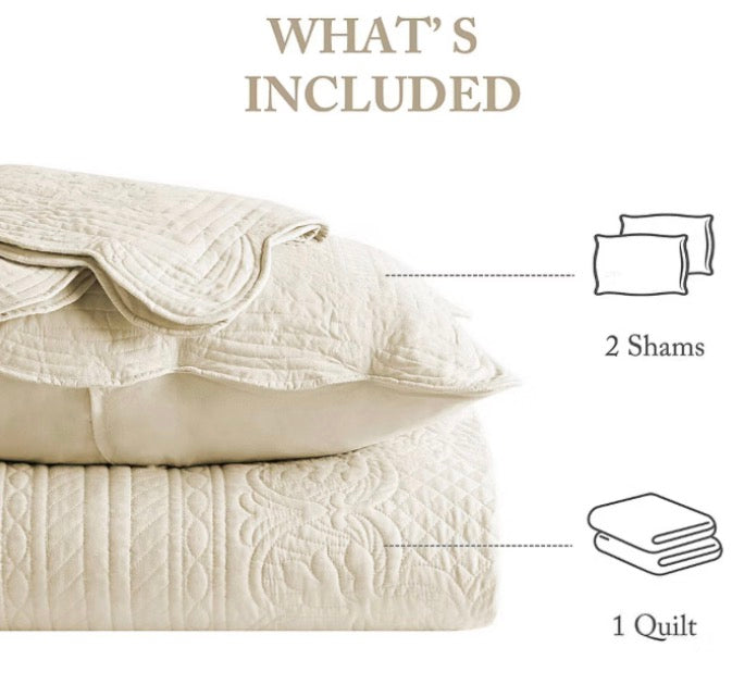 Madison Park Marino 3 Pieces Reversible Scalloped Edge Quilt Set Full/Queen-Ivory