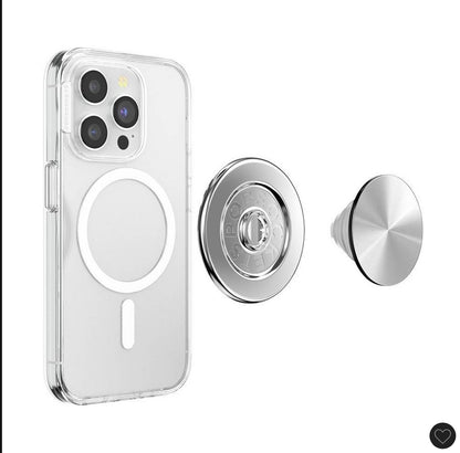 Popsockets magnetic phone grip with MagSafe magnetic adapter ring - Aluminum Radial Silver