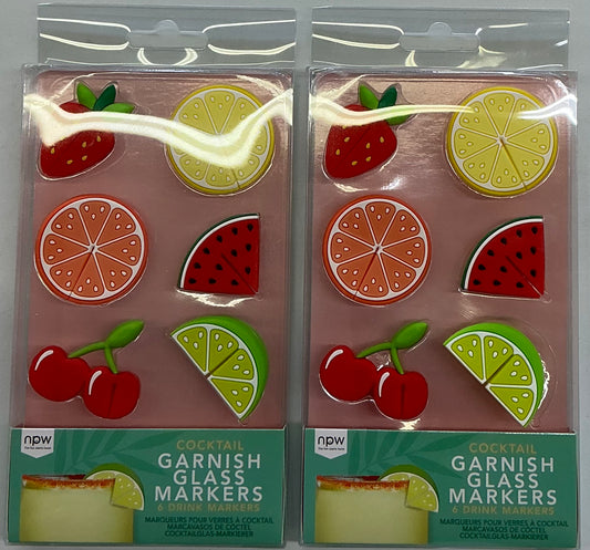 Fruit Garnish Drink Markers featuring colorful citrus slices and other fruit shapes-2 packs(6 pcs per pack)