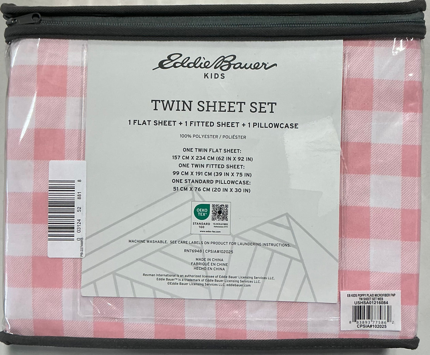 Eddie Bauer Microfiber 3 Pieces Sheet Set Twin-Color(Poppy Plaid)