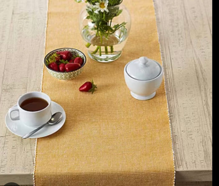 Gold / White 2-Tone Ribbed Table Runner 13X72