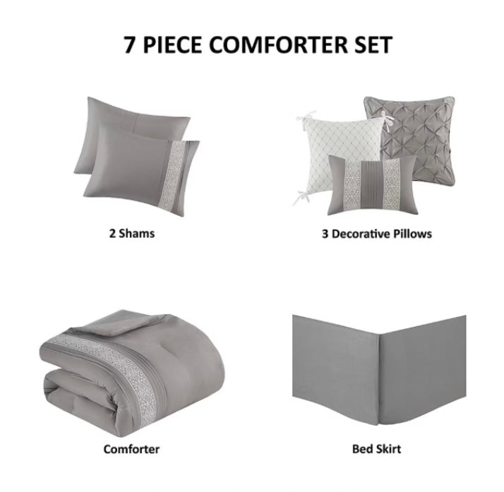 Madison Park Marla 7 Pieces Midweight Comforter Set Queen-Grey