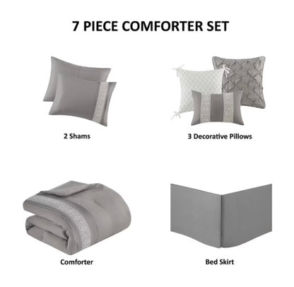Madison Park Marla 7 Pieces Midweight Comforter Set Queen-Grey