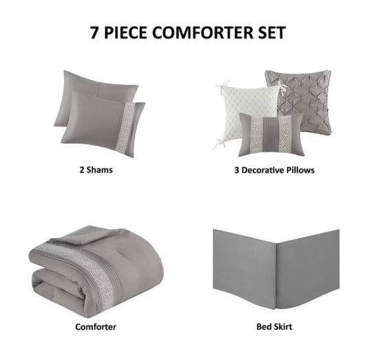 Madison Park Marla 7 Pieces Midweight Comforter Set Queen-Grey