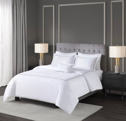 Madison Park Signature 500tc Cotton 4 Pieces Embroidered Duvet Cover Set Full/Queen-Color(White/Grey)