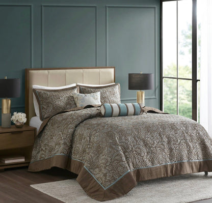 Madison Park 5 Piece Bedspread Set Queen-Color(Brown Paisley Pattern)