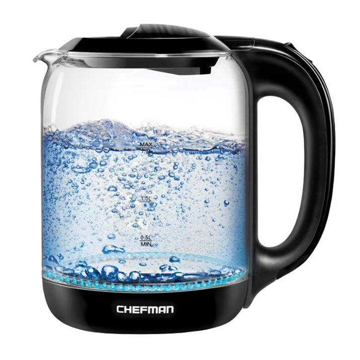 Chefman 1.7 Liter Electric Glass Tea Kettle with One Touch Easy Operation - Black,