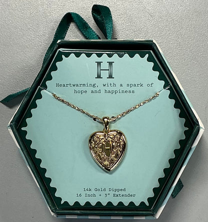 14k gold dipped heart charm initial necklace