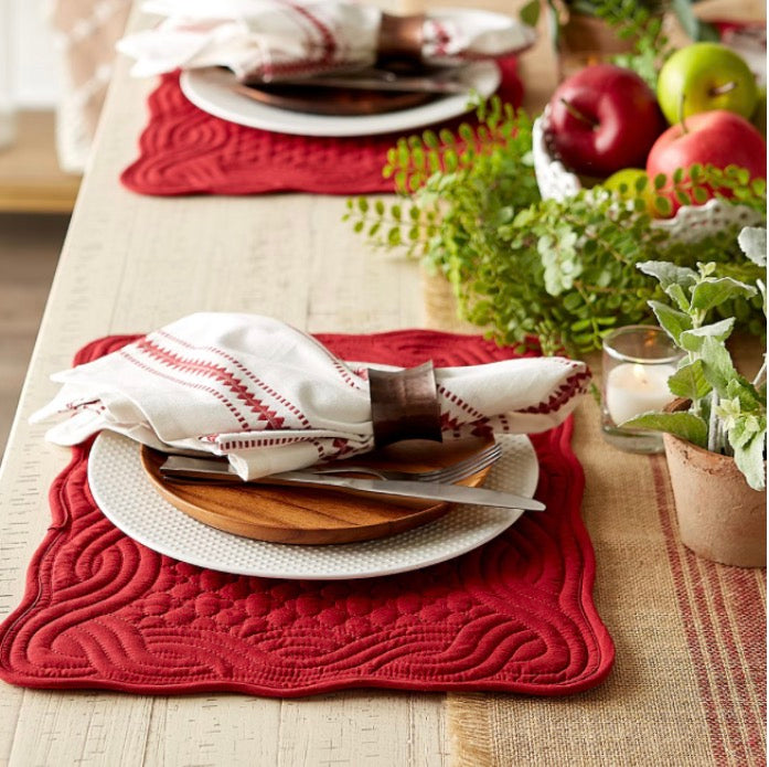 Design Imports Quilted Farmhouse 6 Pieces Placemats 13”x18”-Cranberry Red